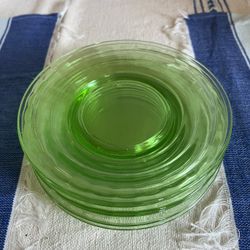 Set Of 6 Vintage Green Glass Small Plates