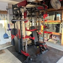 Smith Machine 200 | Adjustable Bench | 245lb Cast Iron Olympic Weights | 7ft Olympic Bar | Fitness | Gym Equipment | FREE DELIVERY/INSTALLATION 🚚 🛠️