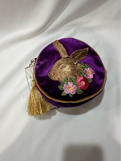 UnLogical Poem, Rabbit Embroidered Velvet Round Purple Bag