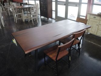Carbon Dining Table – Live Edge Wood Slab Top, Industrial Black Legs, Floor Sample Clearance