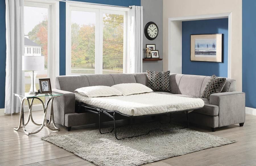 New Large Gray Pull Out Sleeper Sectional Sofa 