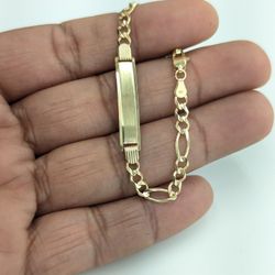 10kt Real Gold Solid Figaro ID Bracelet 