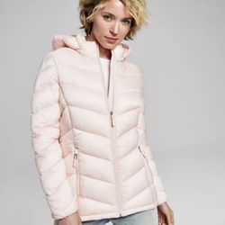 NEW WITH TAG Charter Club Women's Packable Hooded Puffer Coat-Soft Pink SIZE XXS