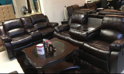 3-PC Brown Leather Living Room Recliner Set