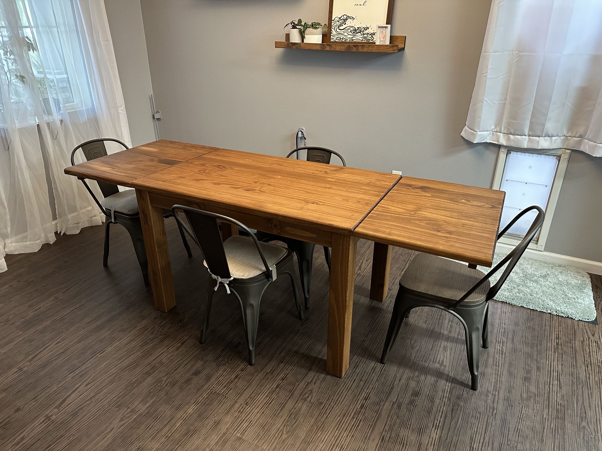 Real Wood Dining Table + 4 Metal Chairs