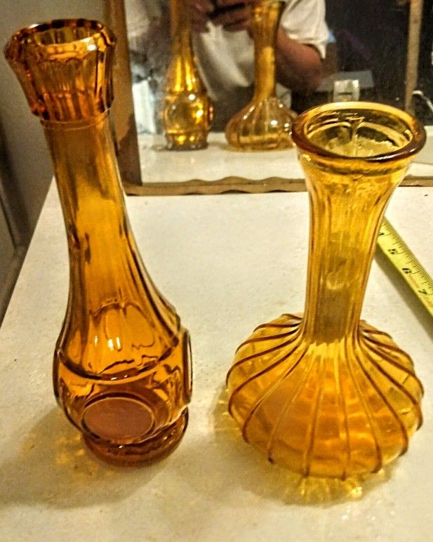Two Anchor Hocking Antique Amber Glass Vases