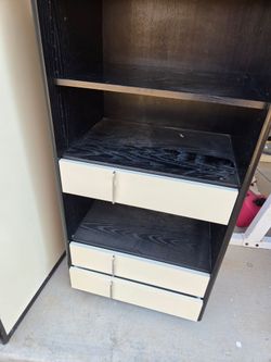 Dark Wood Wardrobe with Drawers and Shelves