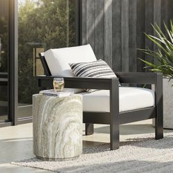 Green Faux Marble Outdoor Side Table for Patio, 17.9'' H ，OF2738