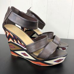 CL by Laundry Aztec Wedges Leather Straps Sz 8