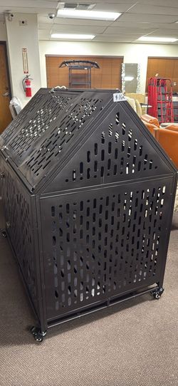 Ufyerutg 45'' Indestructible Heavy Duty Dog Crate, Escape Proof Strong Steel Impact Pet Cage for Large Medium Dogs, High Anxiety Sound Proof Chewproof