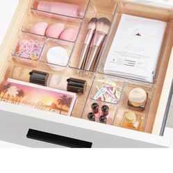 Piece Clear Plastic Drawer Organizers Set - 4 Sizes Bathroom & Dresser Storage Bins, Stackable Kitchen Desk Organizer Trays for Makeup, Jewelry, Utens