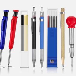 8 Pieces Carpenter Scriber Marking Kit Includes 4 Mechanical Carpenter Pencilsyy, 2 Packs Marker Refills, Metal Carbide Scriber and Automatic Center P