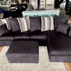 New Black Or Gray USA Made Sectional And Ottoman Sofa Couch 