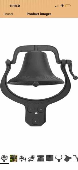 Stark USA Large Cast Iron Vintage Dinner Bell, Antique Farmhouse Hand Ring Bell with Wall Mount Bracket for Porch, Farm, School, Church, Patio & Outdo