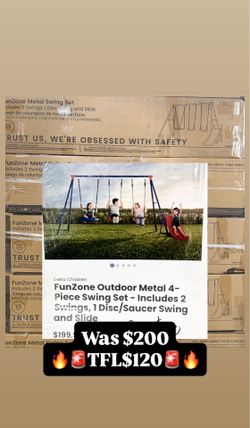 Delta Children FunZone Outdoor Metal 4-Piece Swing Set - Includes 2 Swings, 1 Disc/Saucer Swing