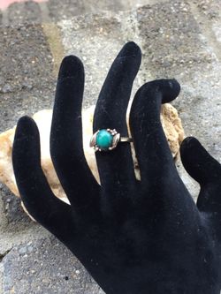 Vintage 10K Gold Turquoise & Quartz Ring 6