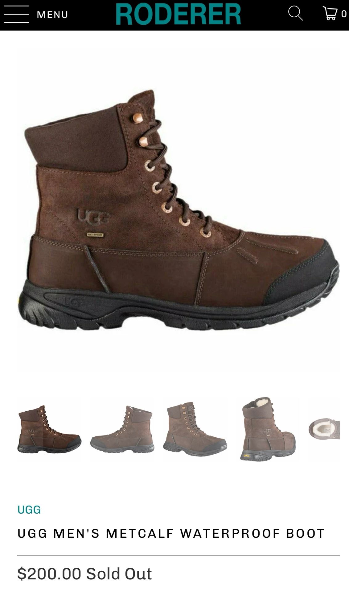 UGG Brown Leather Waterproof Sheepskin Lined Boots Size 10Style 1011565.