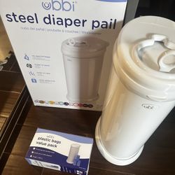 Ubbi Stainless Steel Diaper Pail & Box Of Diaper Pail Bags