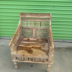 Maharaja Sandblasted  Wood Hand-Carved Arm Chair