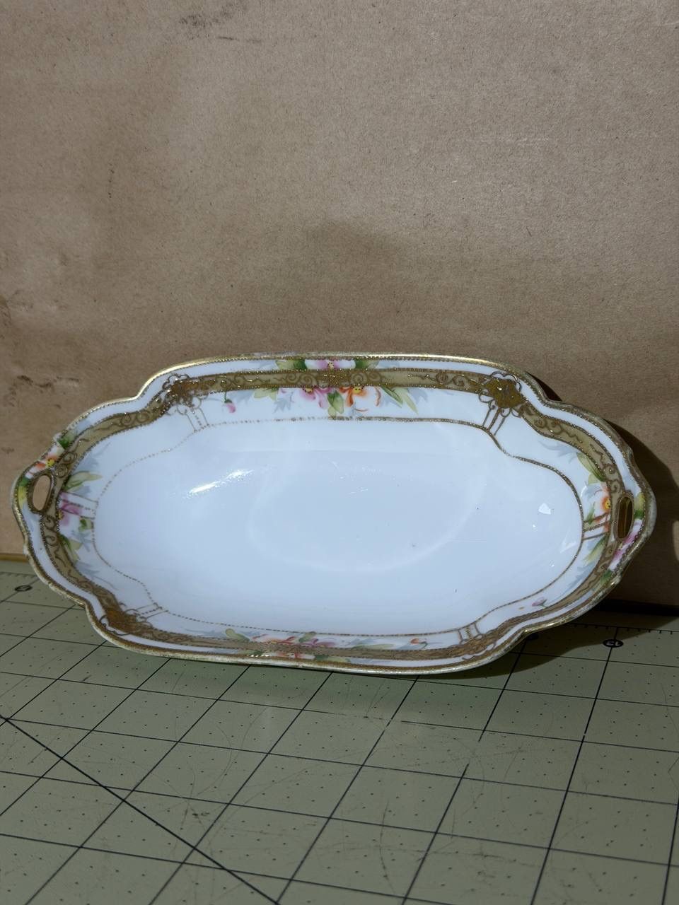 Nippon Hand Painted Handled Serving Dish Oval 8 Inches Long