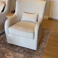 TWO beautiful Potato Barn Pinstriped Swivel Chairs