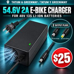 54.6V 2A E-Bike Charger for 48V 13S Li-Ion Battery – Dual Plug