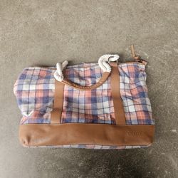 Pendleton Plaid Wool Leather Trim Rope Handle Tote Bag Weekender