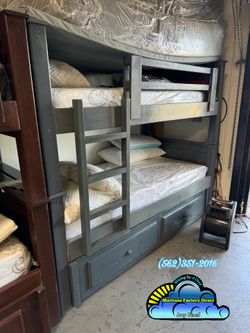 Triple twin grey bunk bed with mattresses colchones camas