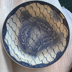 Set of 6 Vintage 11" Japanese Seafood Bowls – Blue Shrimp & Net