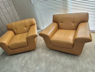 Pair of Caramel Leather Club Chairs