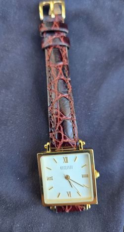 Vintage Ecclissi 80070 Ladies Square Gold-Tone Watch - White Roman Dial