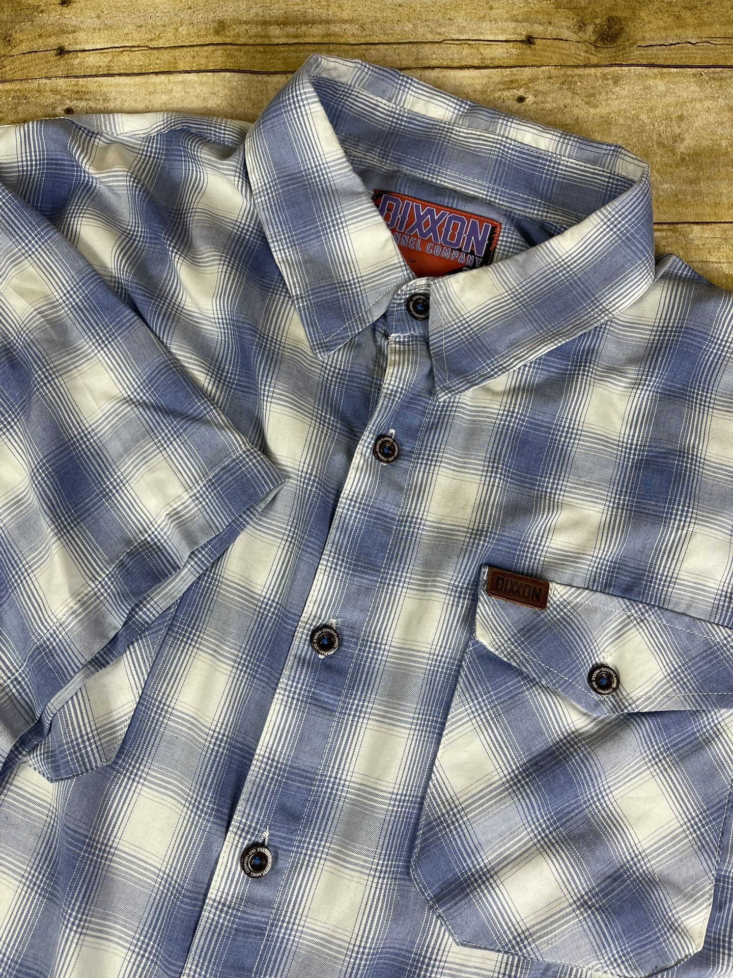 Dixxon Flannel Paddle Out Sz 2X Blue White Plaid Shirt Short Sleeve Bamboo Blend