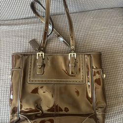 Brown Patent Leather Coach Handbag
