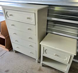 Ashley Furniture Faelene 5-drawer chest and nightstand in chipped white