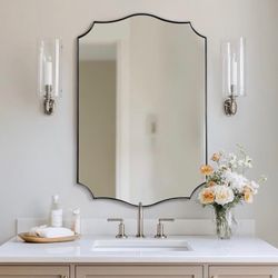 Brushed Nickel Bathroom Mirror, 24x36’’ Silver Wavy Wall Mirror