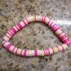 Pink And Yellow Clay Bead Bracelet