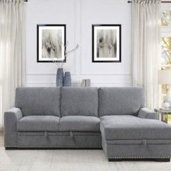 2 Piece fabric sectional with sleeper and storage.
