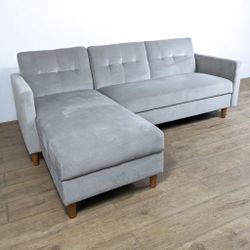 Light Gray Chenille Mid Century Modern 84” Sectional Sofa with Futon Bed & Reversible Storage Chaise