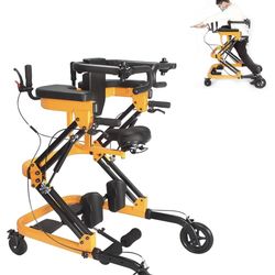 Rehabilitation Walker with Stand-Up Support, Height Adjustable 23-51 in Hemi Walker, 330 Ibs Capacity, 4-Wheel Mobility Aid for Adults (Yellow)