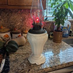 Antique/Vintage Milk Glass Oil Lamp Electrified 