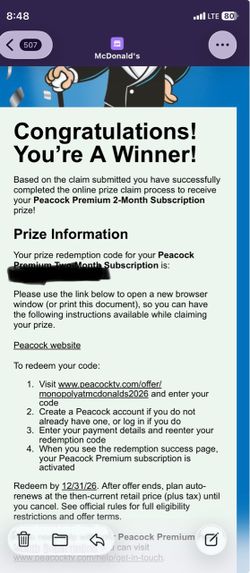 Peacock subscription