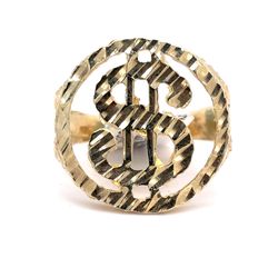 10Kt Yellow Gold Dollar Sign Ring 6.40g Size 13.5 199616/13