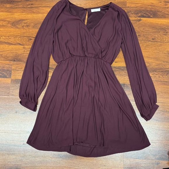 Lush Red Long Sleeve V-Neck Sundress