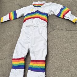 Used Tipsy Elves Men’s Ski Suit Medium Sunrise Shredder Retro Rainbow Snow Suit Colorful