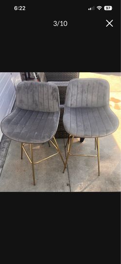 Modern Swivel Velvet Barstool  (Set of 2)- Grey