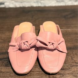 Nordstrom Brass Plum Pale Pink Leather Slides Bow Size 8