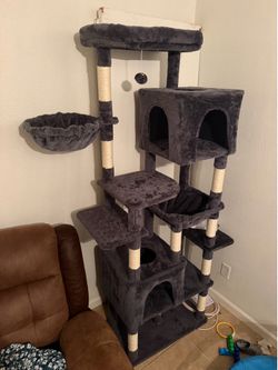 76 inch large dark gray cat tree