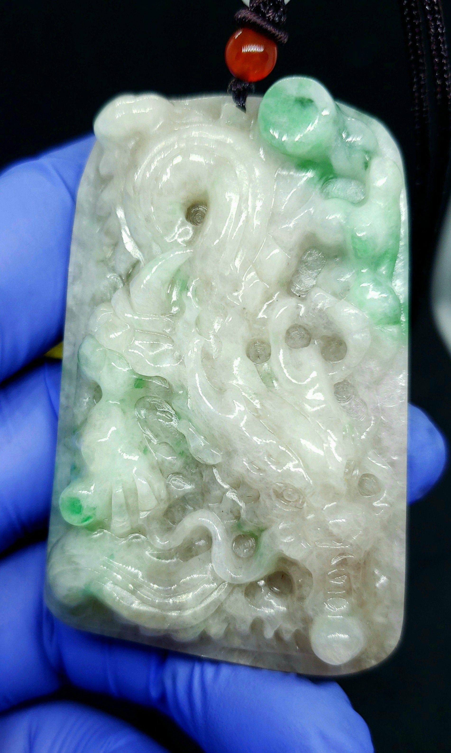 Burmese icy type A jadeite jade pendant lucky sky Dragon. Certified.