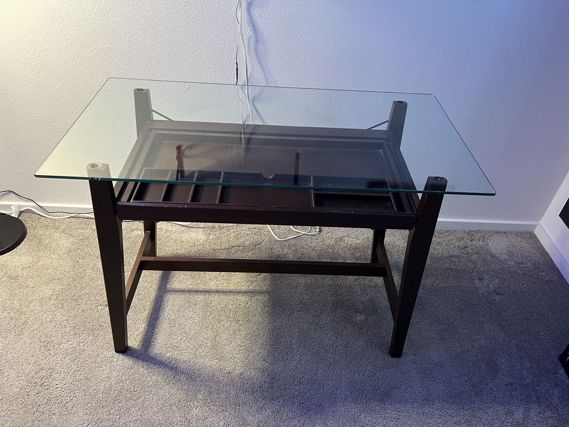 Dark Wood Desk With Glass Top
