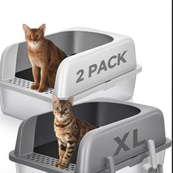 Stainless Steel Cat Litter Box With Lid XL 2 Pack